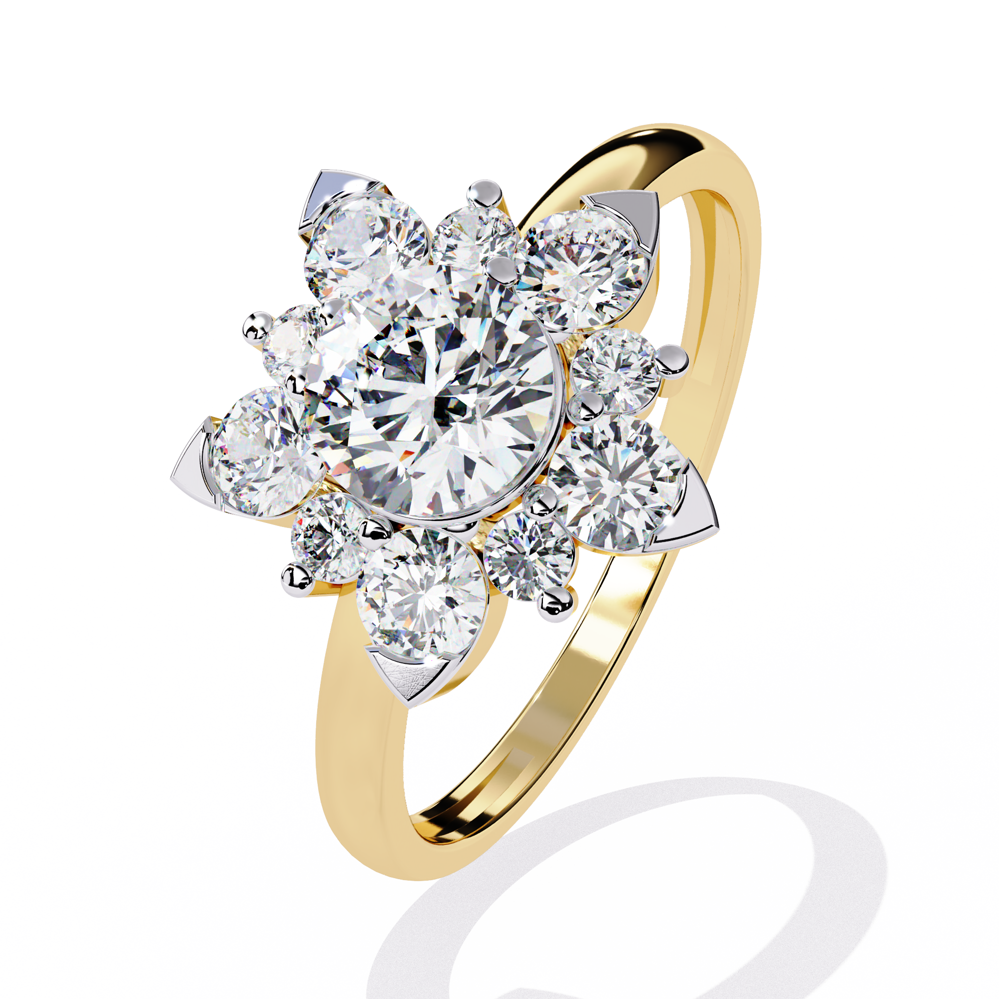 Solitairekart – 1.20 CT Floral Cluster Lab Grown Diamond Ring | 14K Yellow Gold
